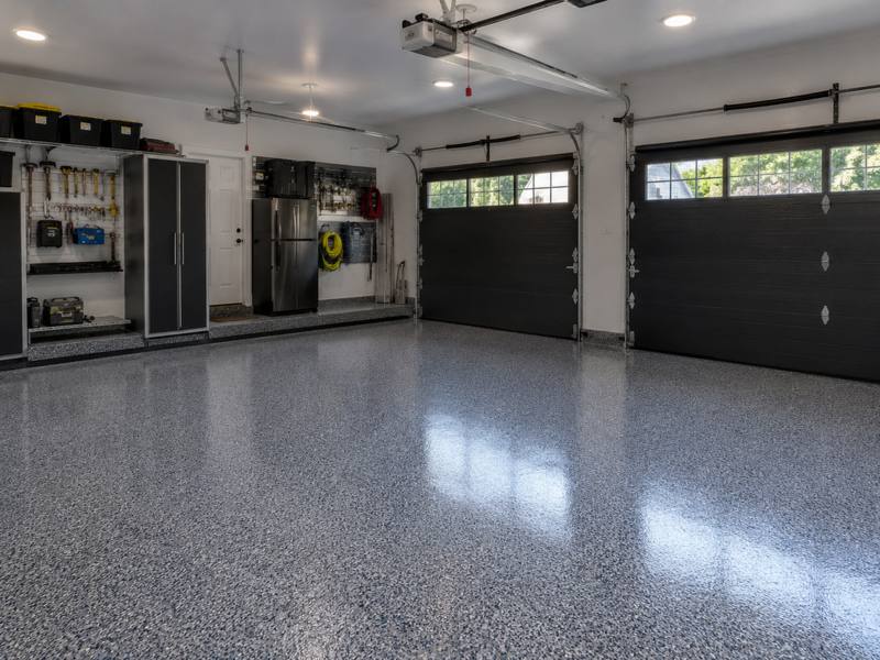 Two bay garage floor finished by the Sarnia Epoxy Flooring crew